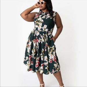 Unique Vintage Plus Size Floral Swing Dress